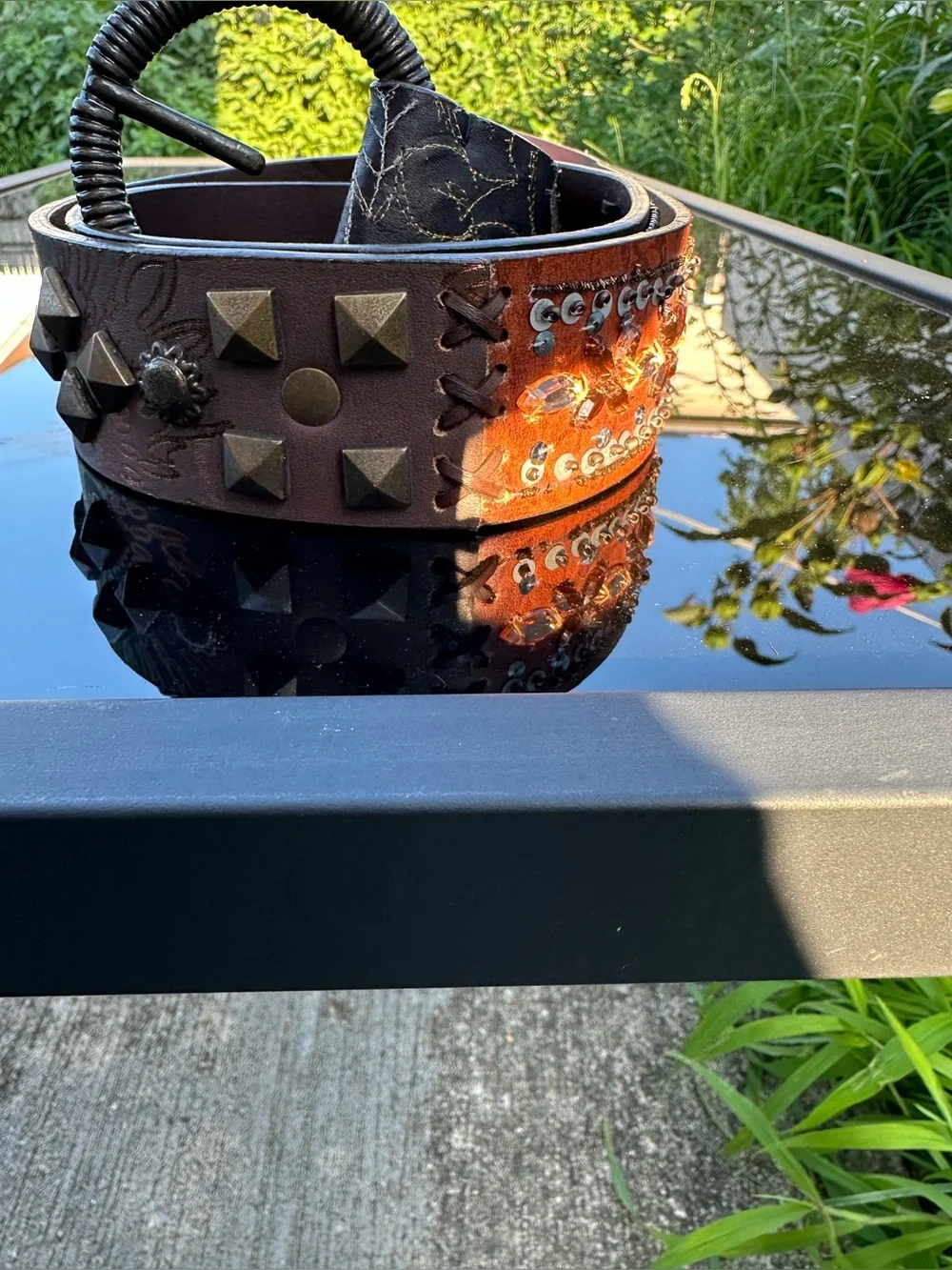 Chicos leather Belt Rhinestone Jewels Metal Buckle Size Medium Vintage RARE FIND